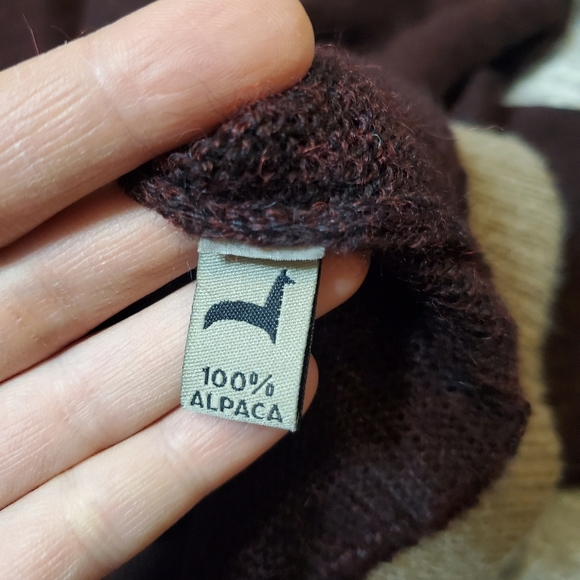 Peruvian Link "Auckland 1/4 zip sweater. 100% alpaga. Burgundy/black. Tan. S. - Picture 6 of 12